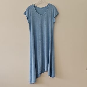 Eileen Fisher Blue Hemp Tshirt Nap‎ Dress With Assymetrical Hemline Size Small